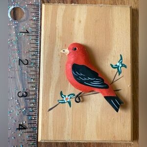 Scarlet Tanager VTG Wooden Small Wall Decor Signed Red and Black Bird 1957